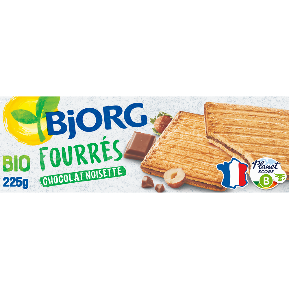 Biscuits fourrés Bio Chocolat au lait et noisettes BJORG - Paquet 225g