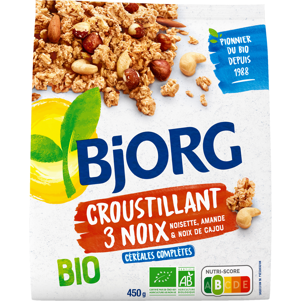 Céréales bio Equilidej croustillant aux 3 noix BJORG, 450g