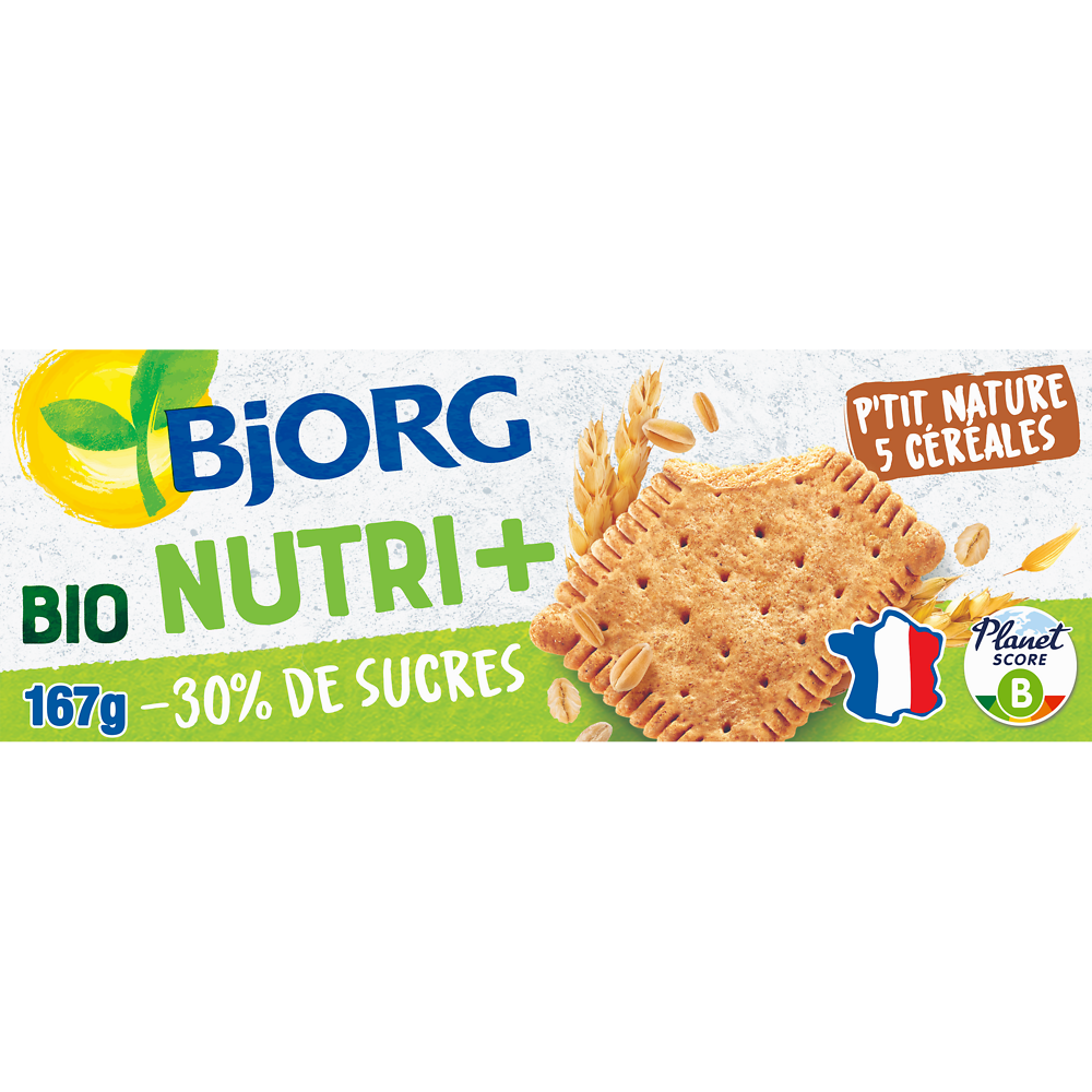 Biscuits Nutri+ P'tit Nature 5 céréales bio BJORG, 167g