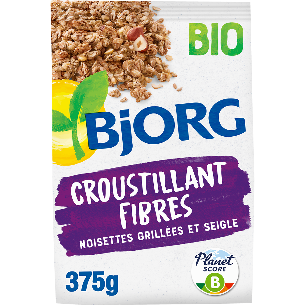 Céréales le croustillant fibres noisettes grillées seigle bio BJORG,375g