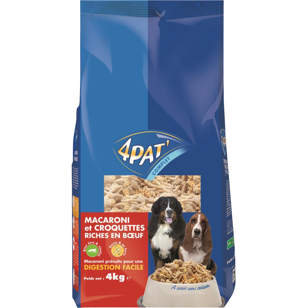 Repas complet pour chien aux macaronis et aux viandes 4PAT', 4kg