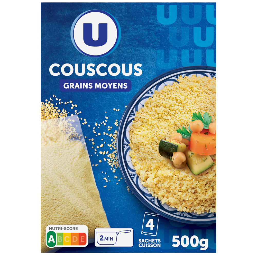 U Graines de couscous moyen  4 sachets cuisson, 125g