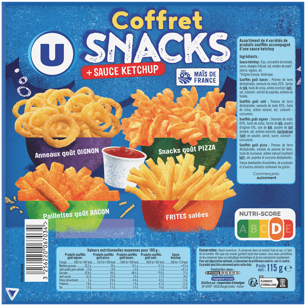 U Coffret snacks et sauce ketchup  sachet de 115g