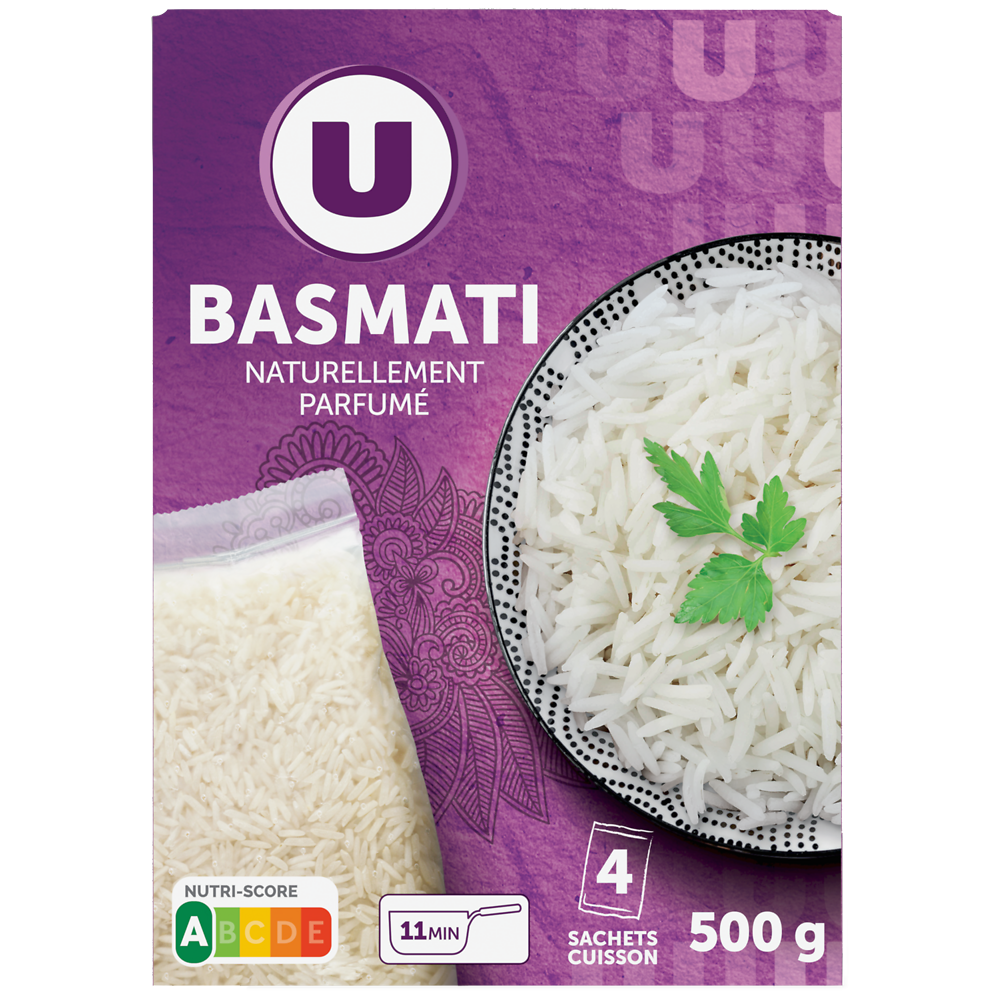 U Riz long basmati  4 sachets cuisson de 125g, 500g