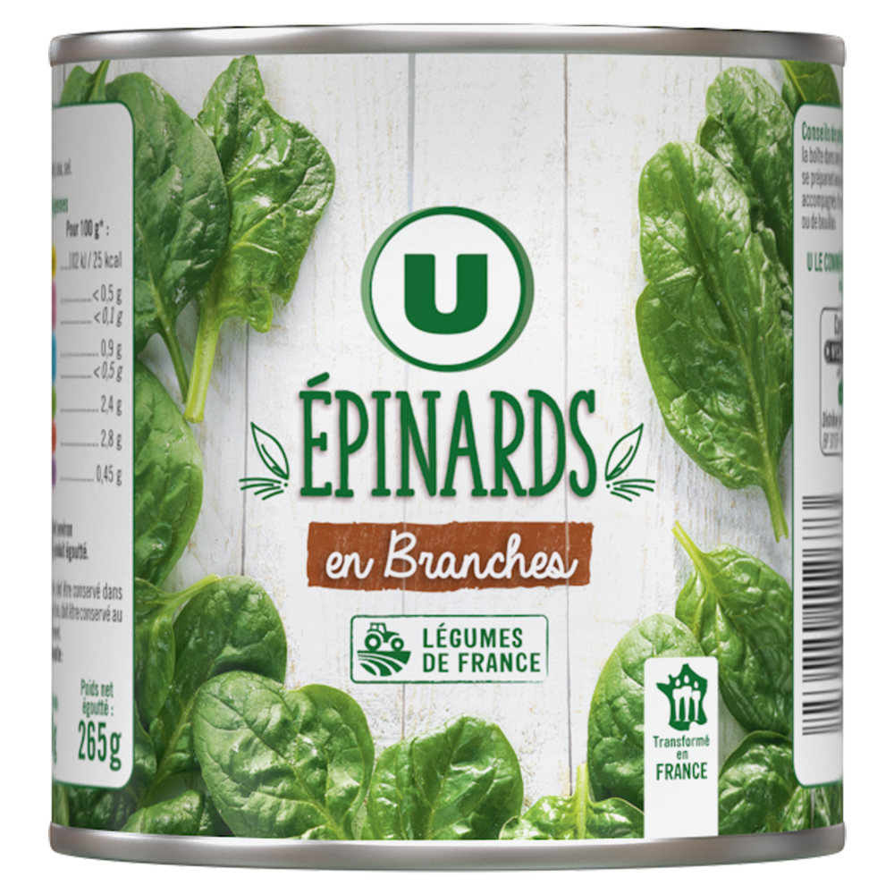 U Epinards en branches  - Boîte de 265g net égoutté