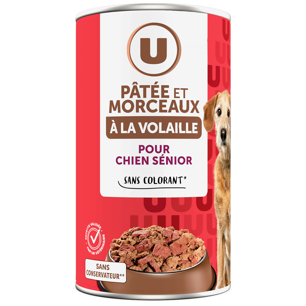 U Aliment pour chien senior Patée et morceaux à la volaille boite 3/21,25kg