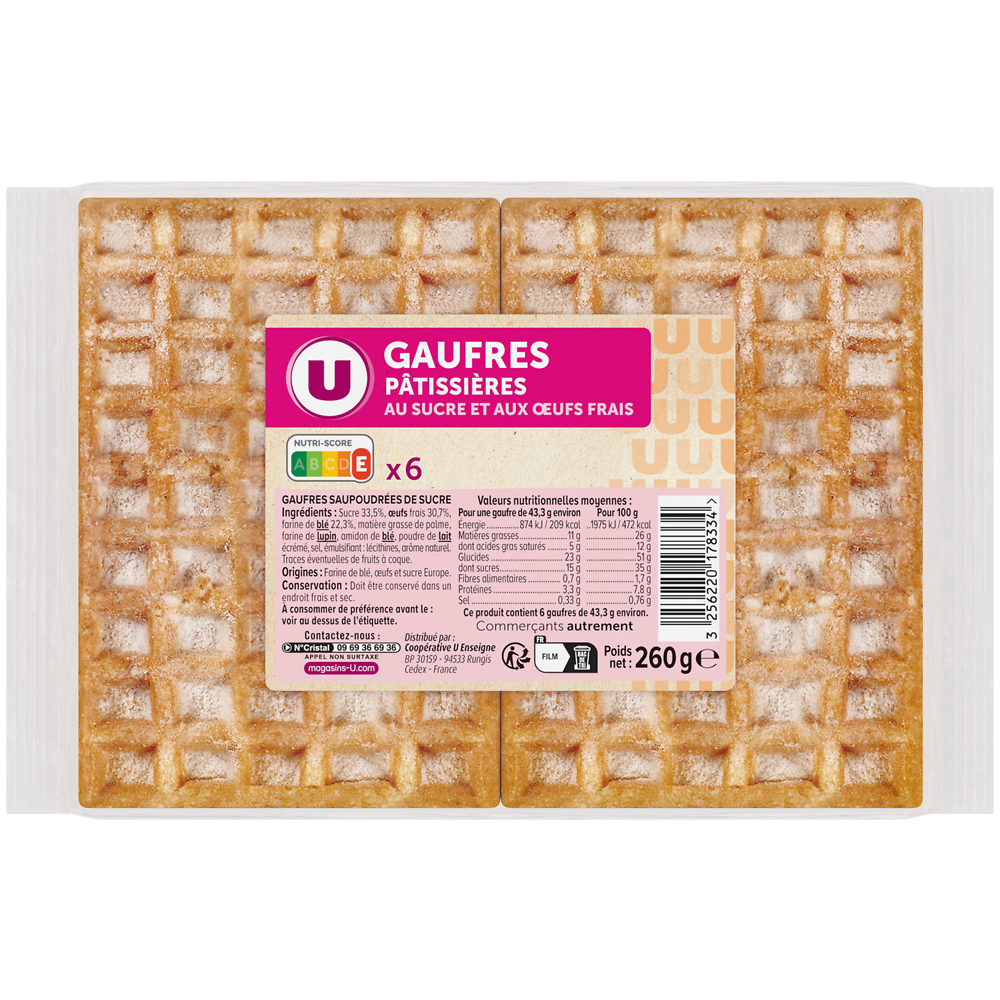 U Gaufres pâtissières au sucre, 260g