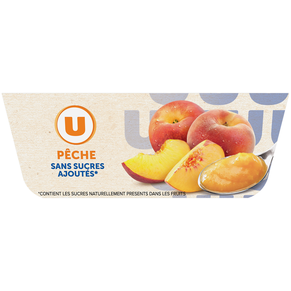 U Dessert fruitier coupelle purée de pêches sans sucres ajoutés - 4 potsde 100g, 400g