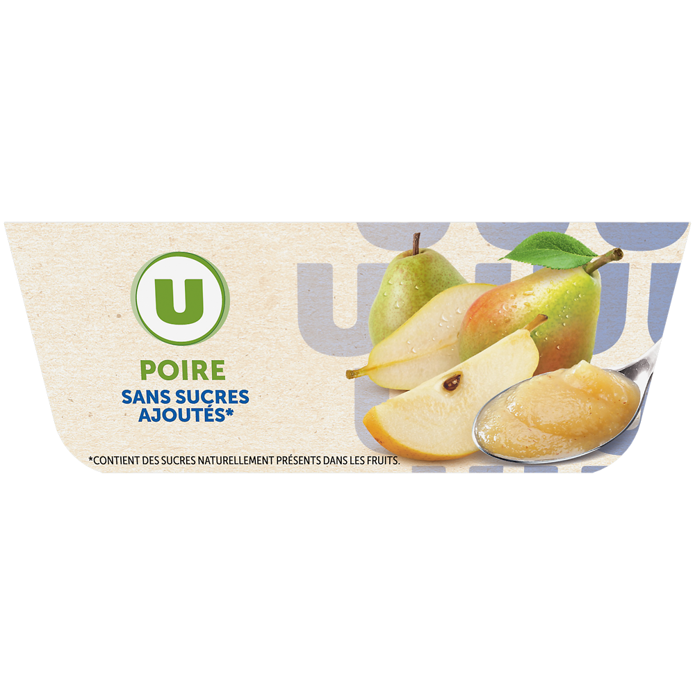 U Dessert fruitier coupelle Poire sans sucres ajoutés, 4x100g