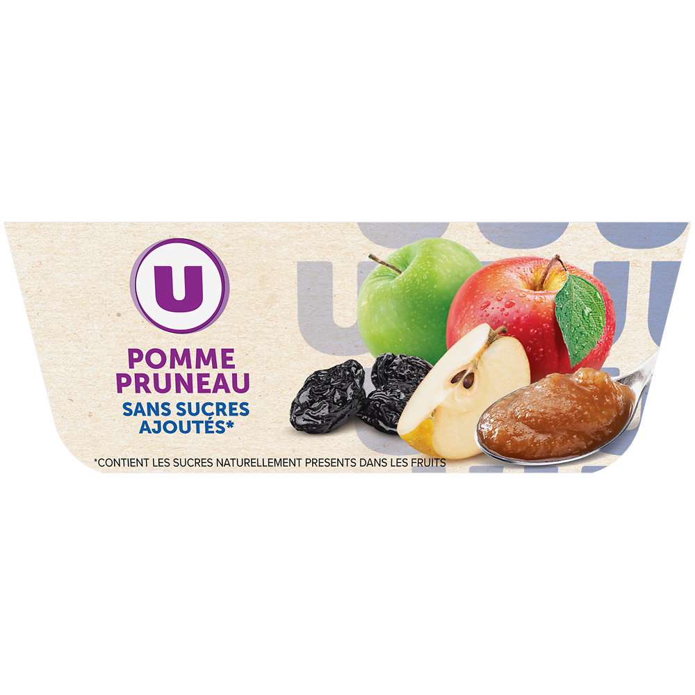 U Dessert fruitier coupelle pommes et pruneaux sans sucres ajoutés 4x100g