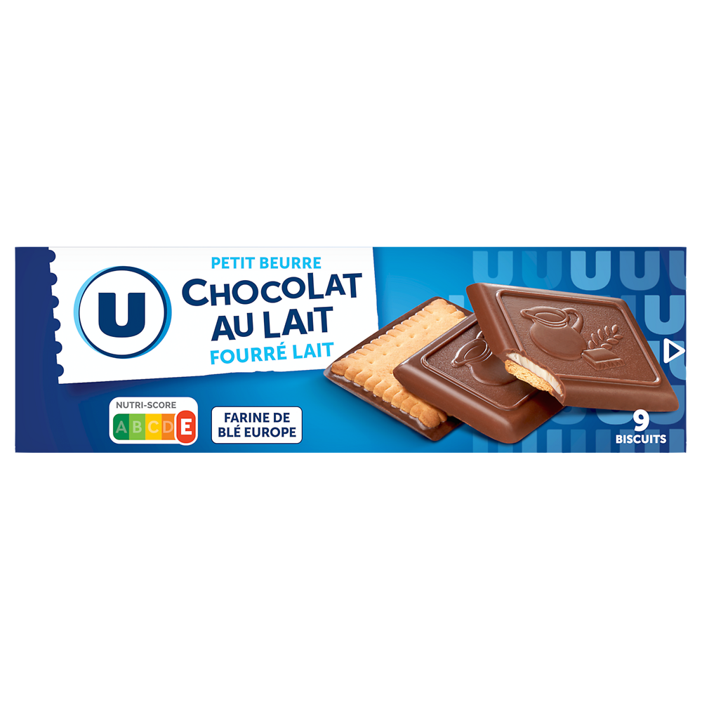 U Biscuits petit beurre fourrés au lait nappés chocolat au lait - Paquetde 150g