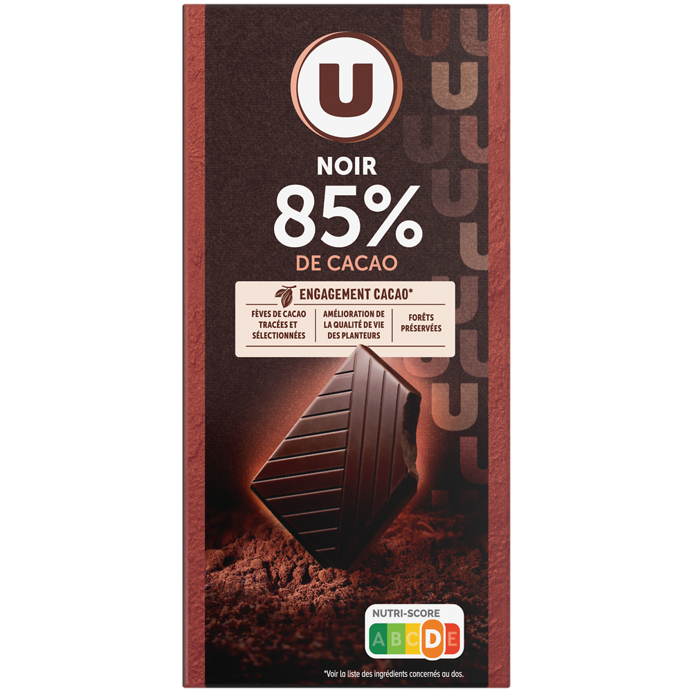 U Chocolat noir dégustation 85% de cacao  Tablette de 100g