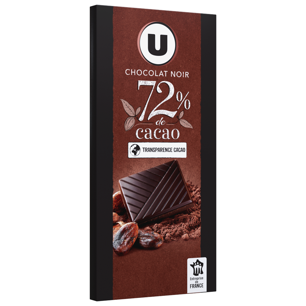 U Chocolat noir dégustation 72% de cacao  Tablette de 100g