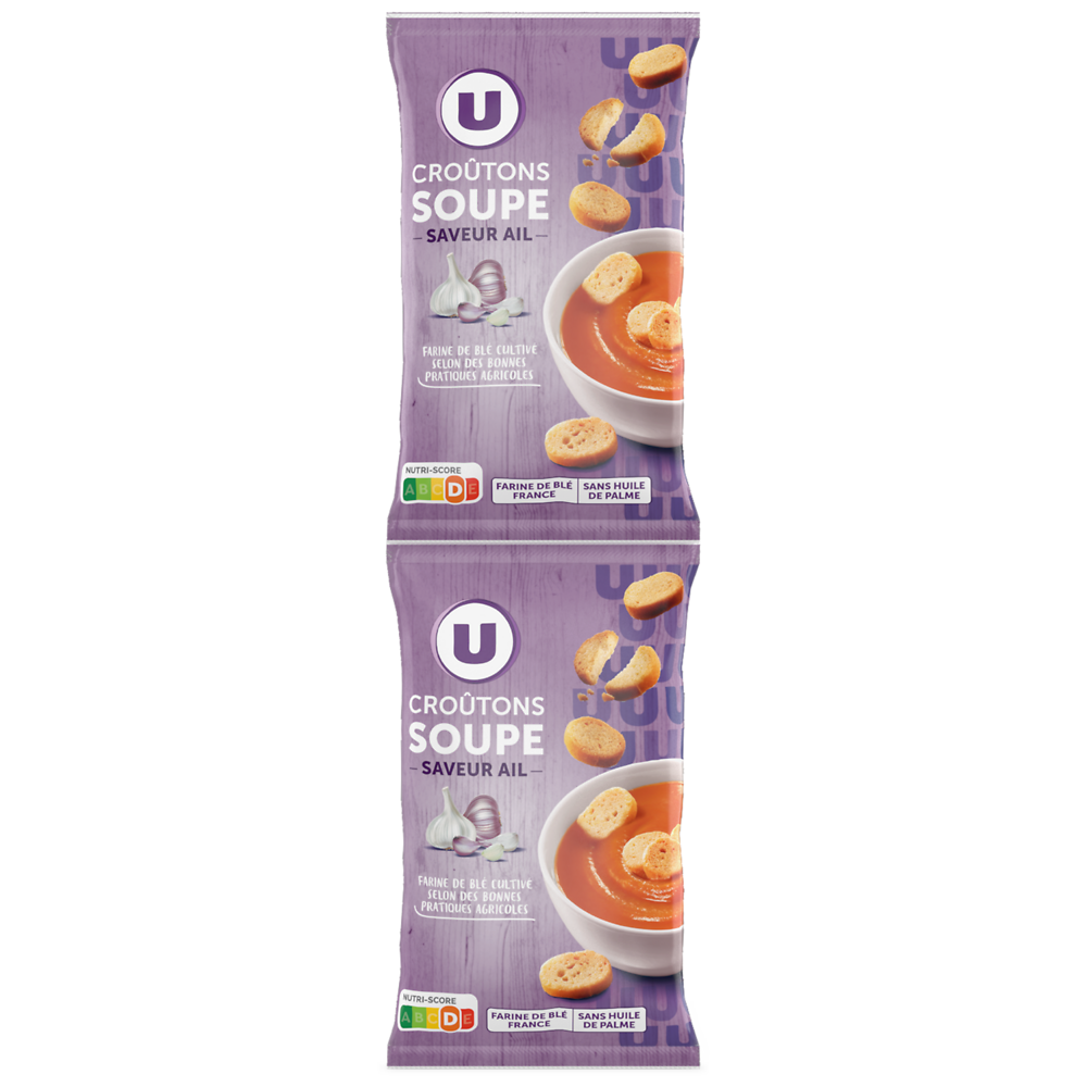 U Croûtons ronds frits pour soupe saveur ail  2x90g  - 180g