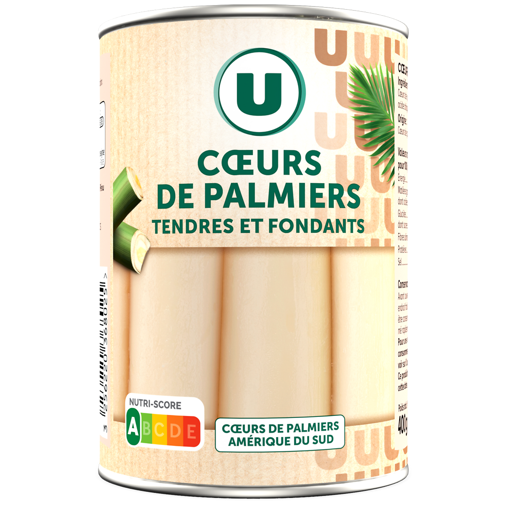 U Coeurs de palmier, boîte de 1/2 220g poids net égoutté 400g