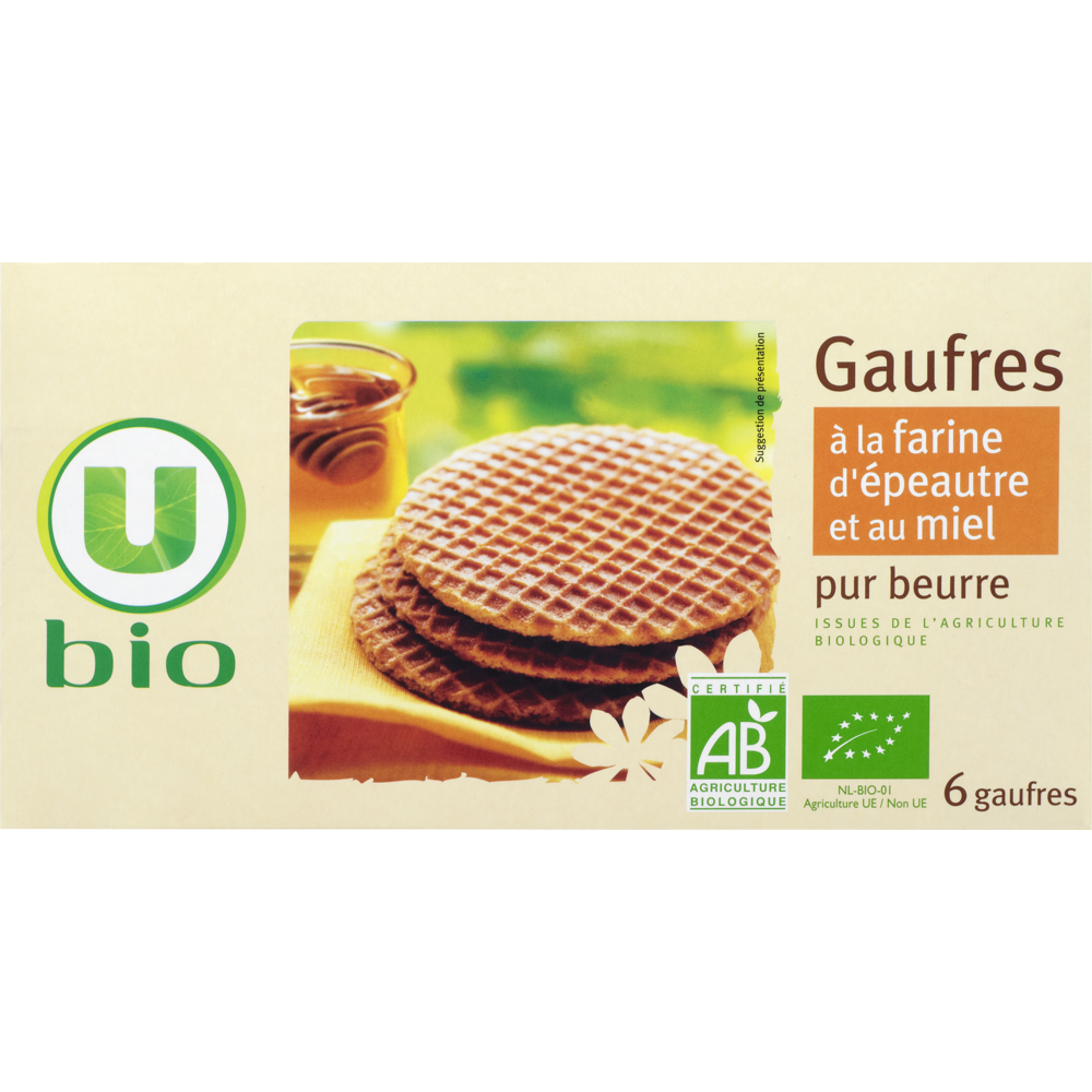 U BIO Gaufre au miel et à la farine d'épeautre bio boîte de 175g