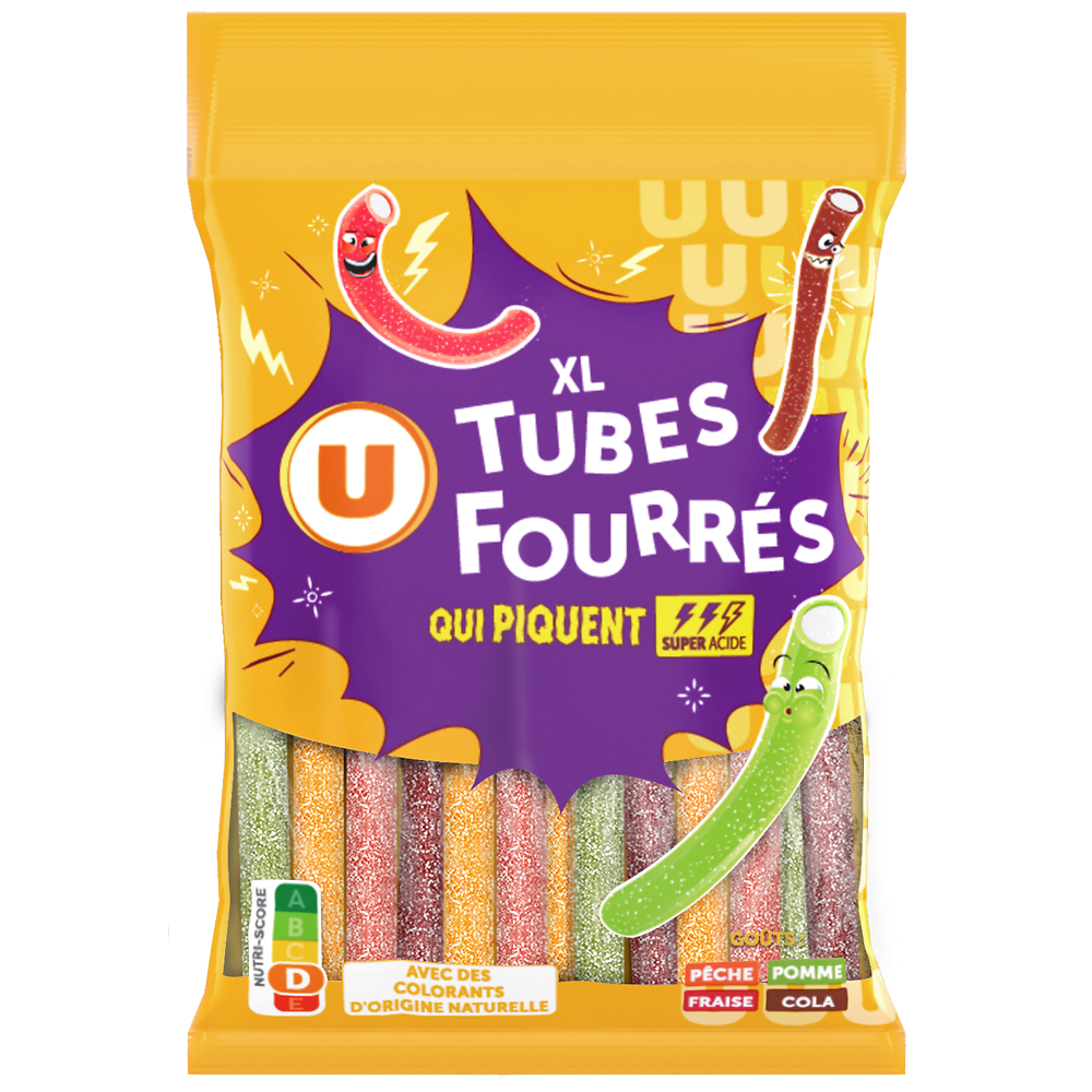 U Bonbons Tubes fourrés qui piquent XL, 180g