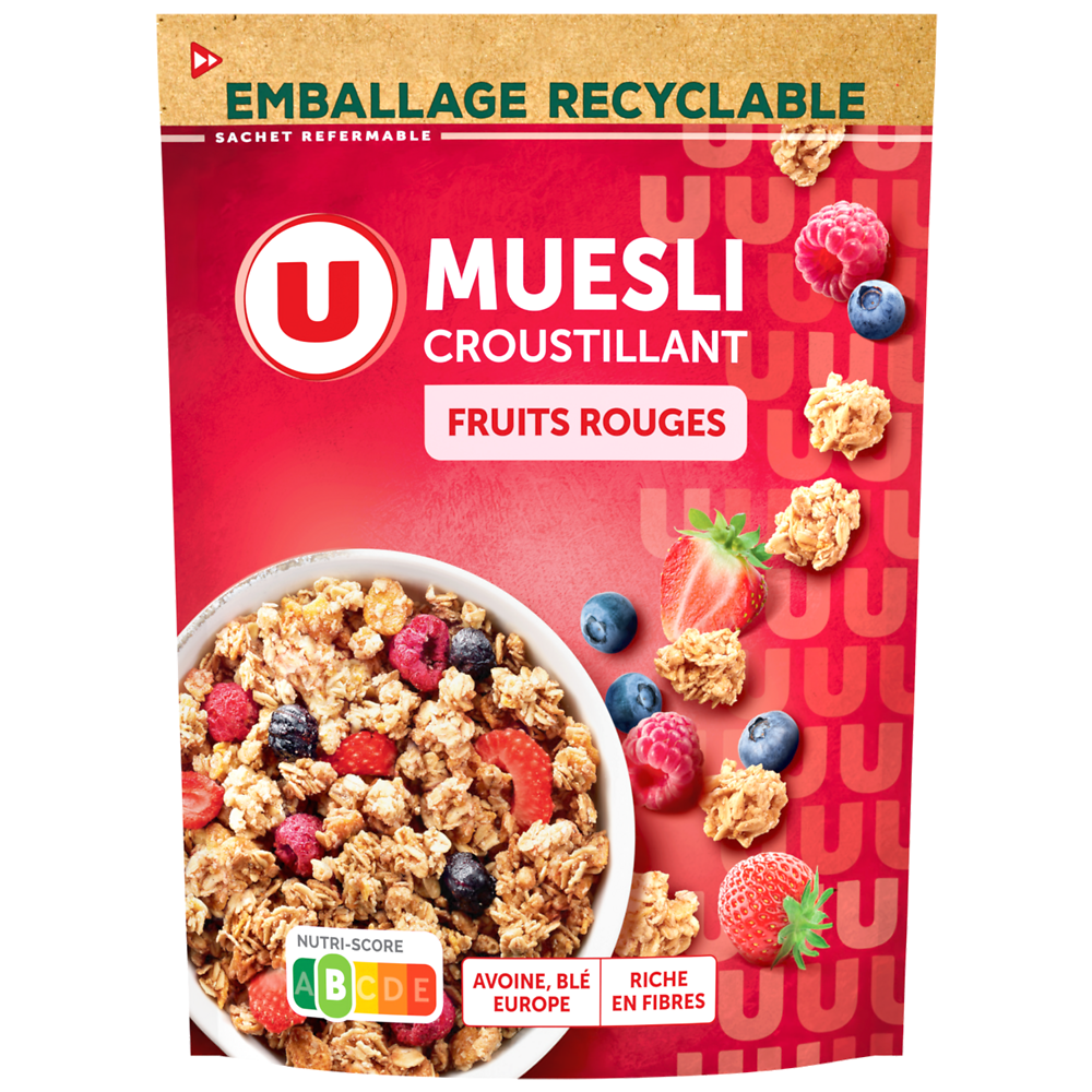 U Céréales Muesli croustillant aux fruits rouges  doypack de 500g