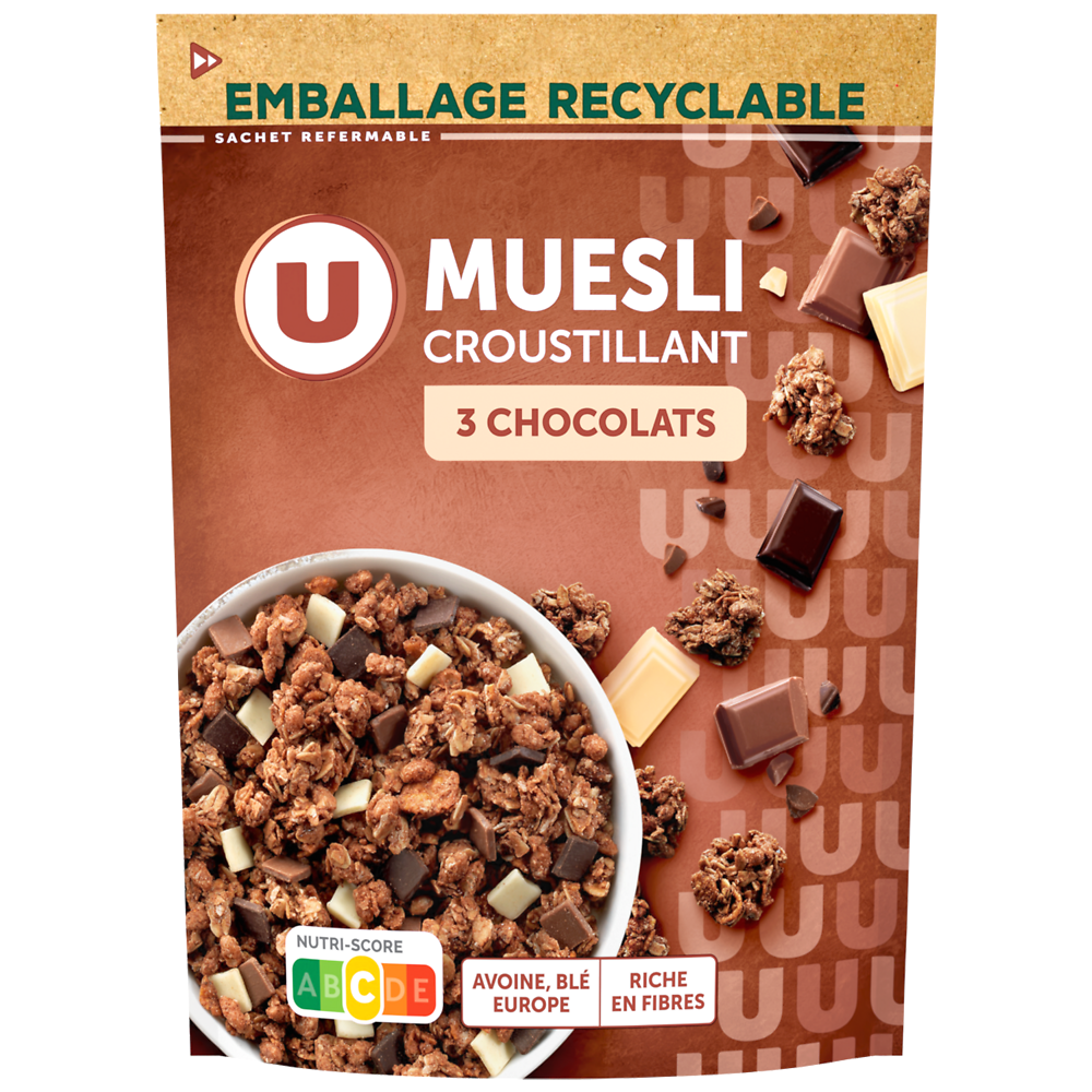 U Muesli croustillant aux 3 chocolats - 500g