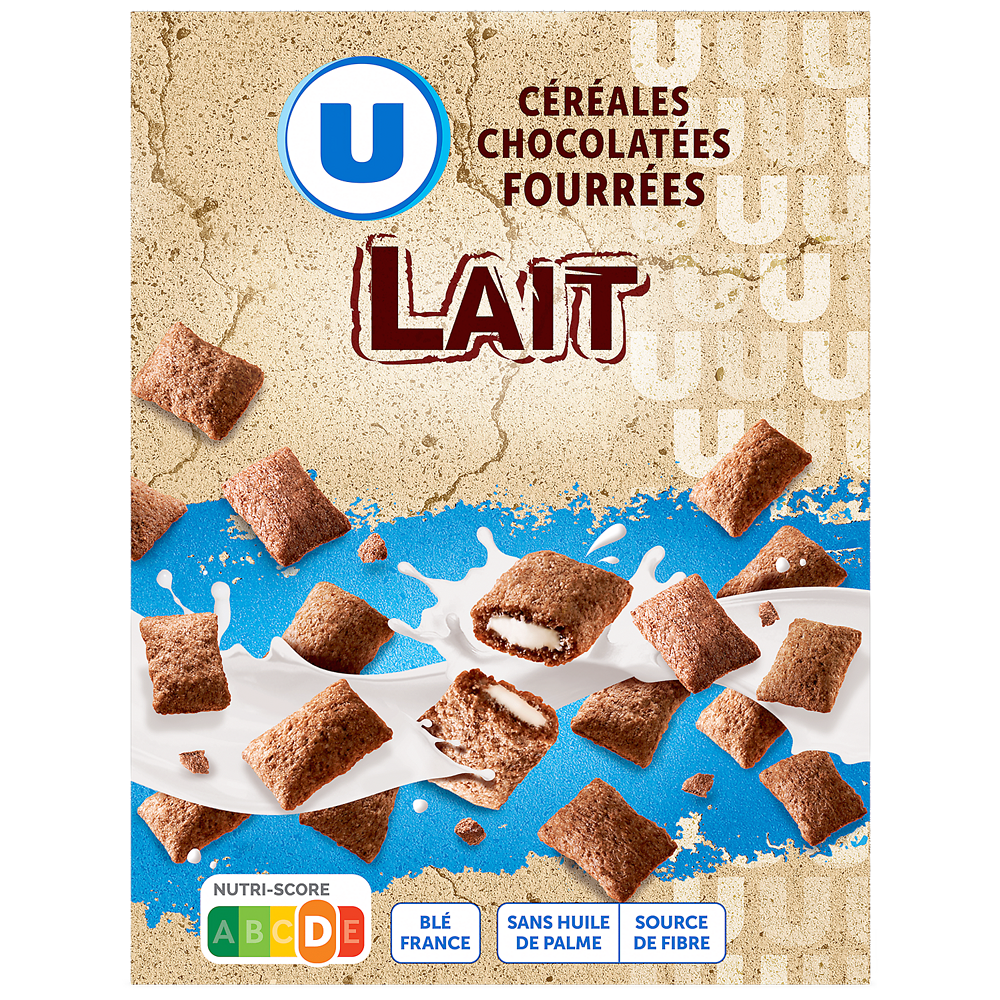 U Céréales chocolatées fourrées au lait - paquet de 375g