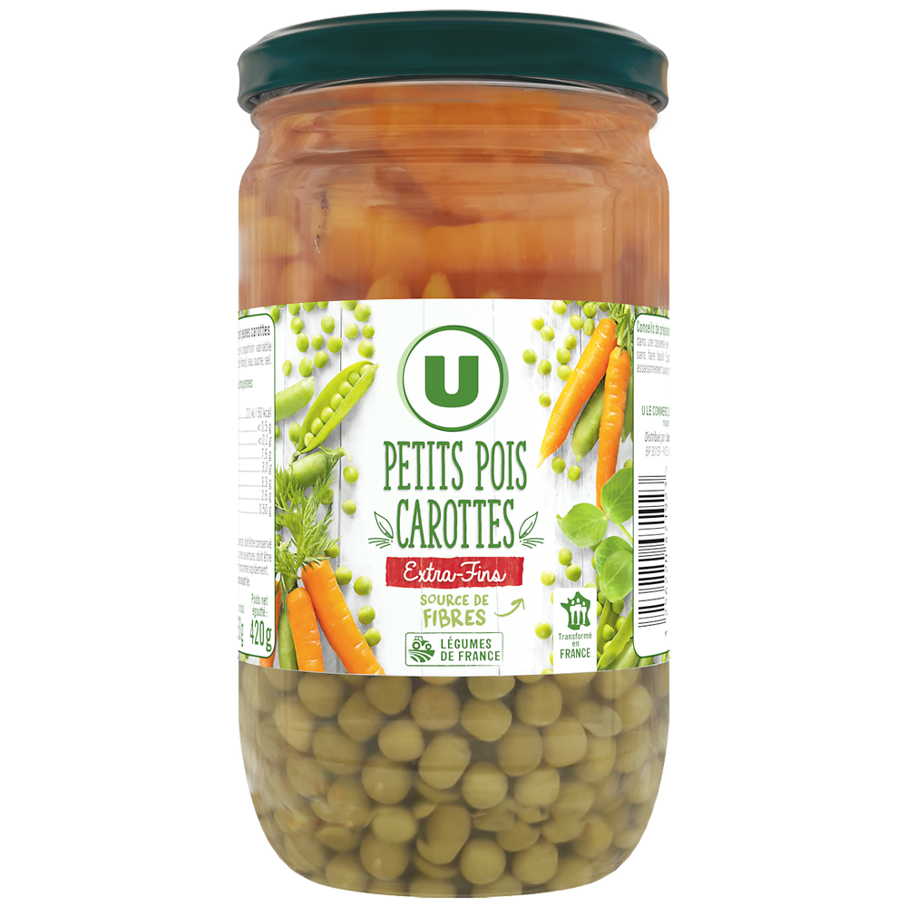 U Petits pois et carottes extra-fins  - Bocal de 420g net égoutté