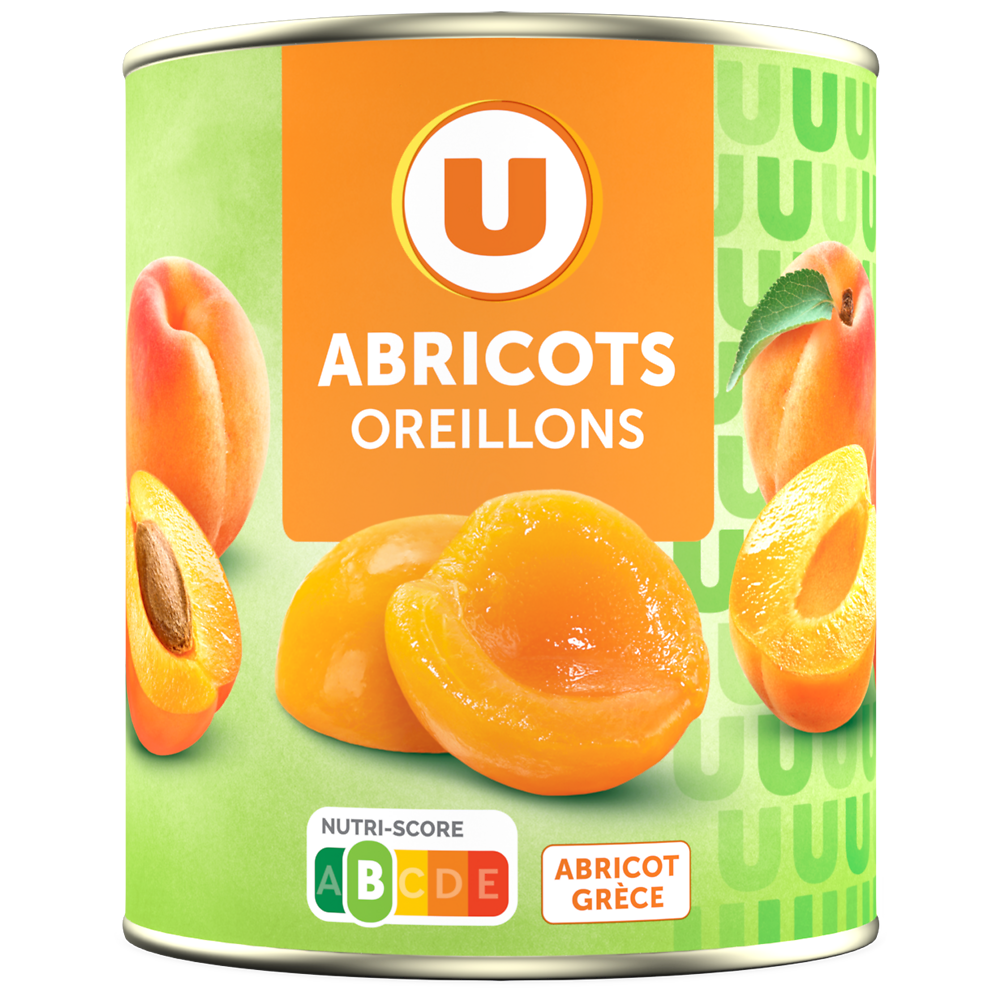 U Oreillons d'abricots au sirop léger  boîte de 4/4, 475g