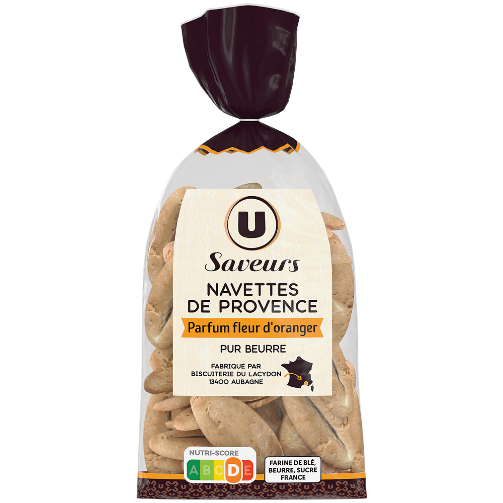 U SAVEURS Biscuits Navettes de Provence fleur d'oranger pur beurre - 400g