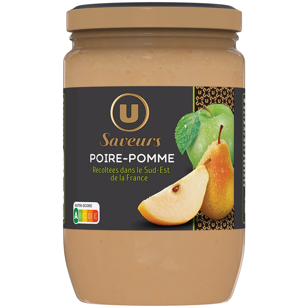 U SAVEURS Compote poire pomme, bocal 625g