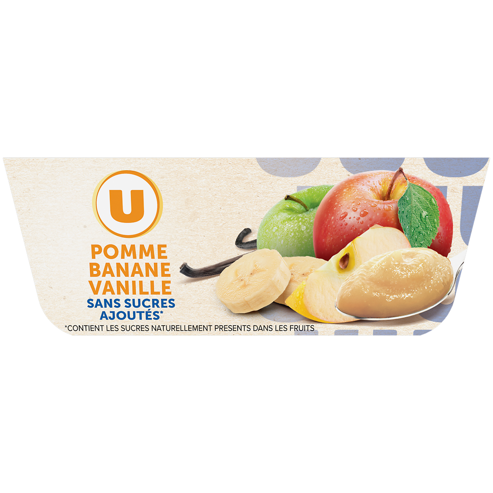 U Dessert fruitier Purée pomme banane vanille sans sucre ajoutés - coupelles 4x100g