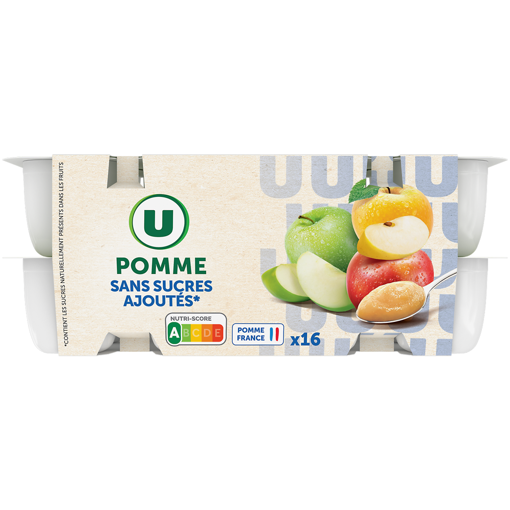 U Dessert fruitier coupelle pomme sans sucres ajoutés U, 16x100g