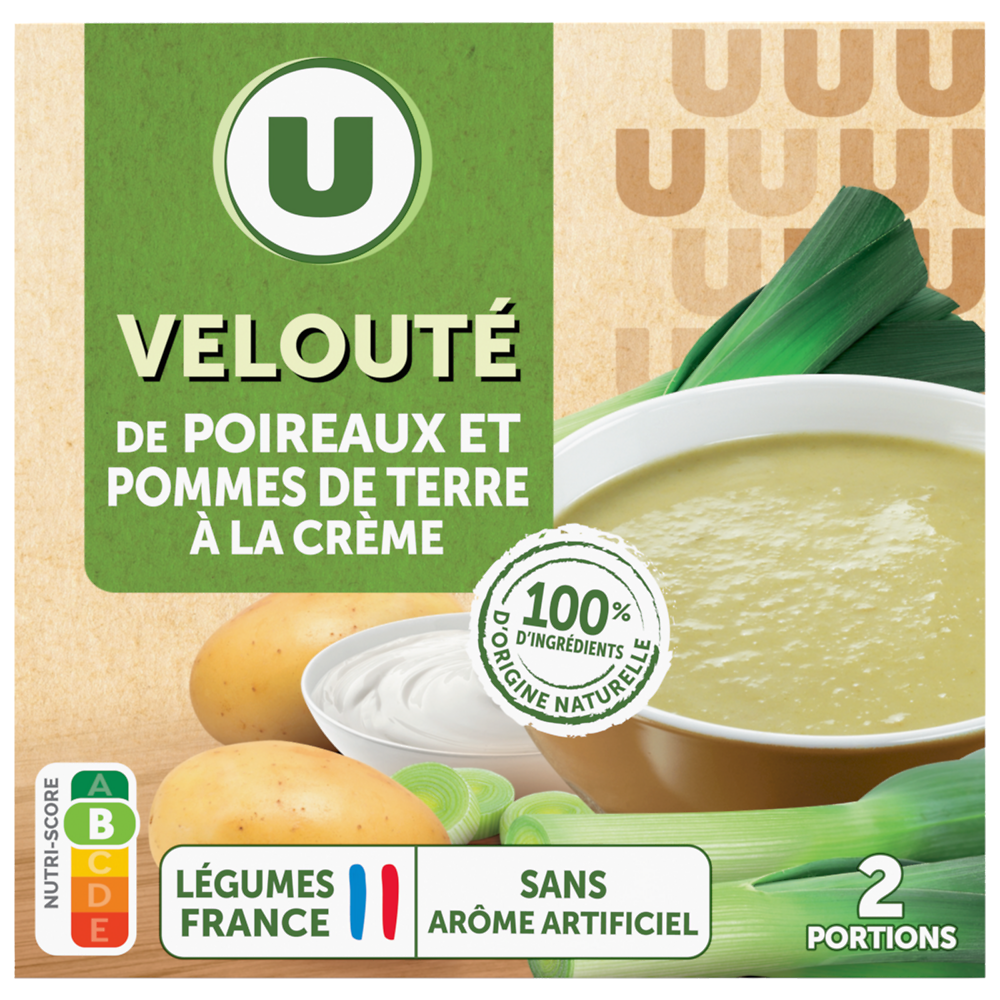 U Soupe Velouté de poireaux et pommes de terre 2 briques de 30cl, 620g