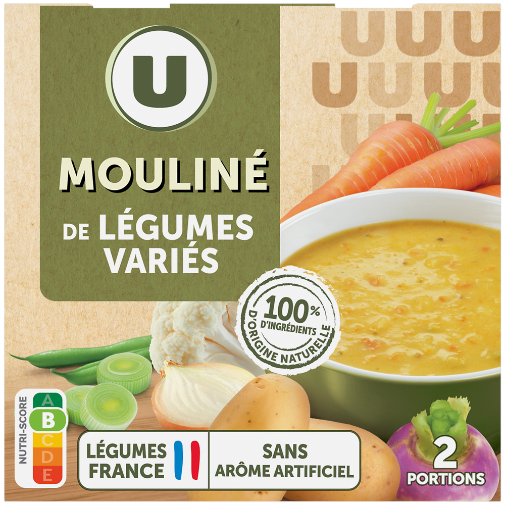 U Soupe Mouliné de légumes variés 2 briques de 30cl, 620g