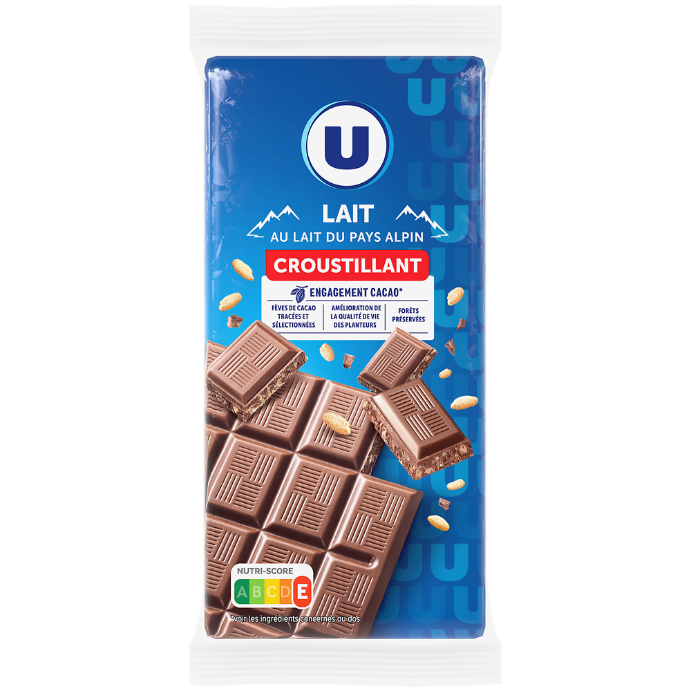 U Chocolat au lait croustillant  2 Tablettes de 100g