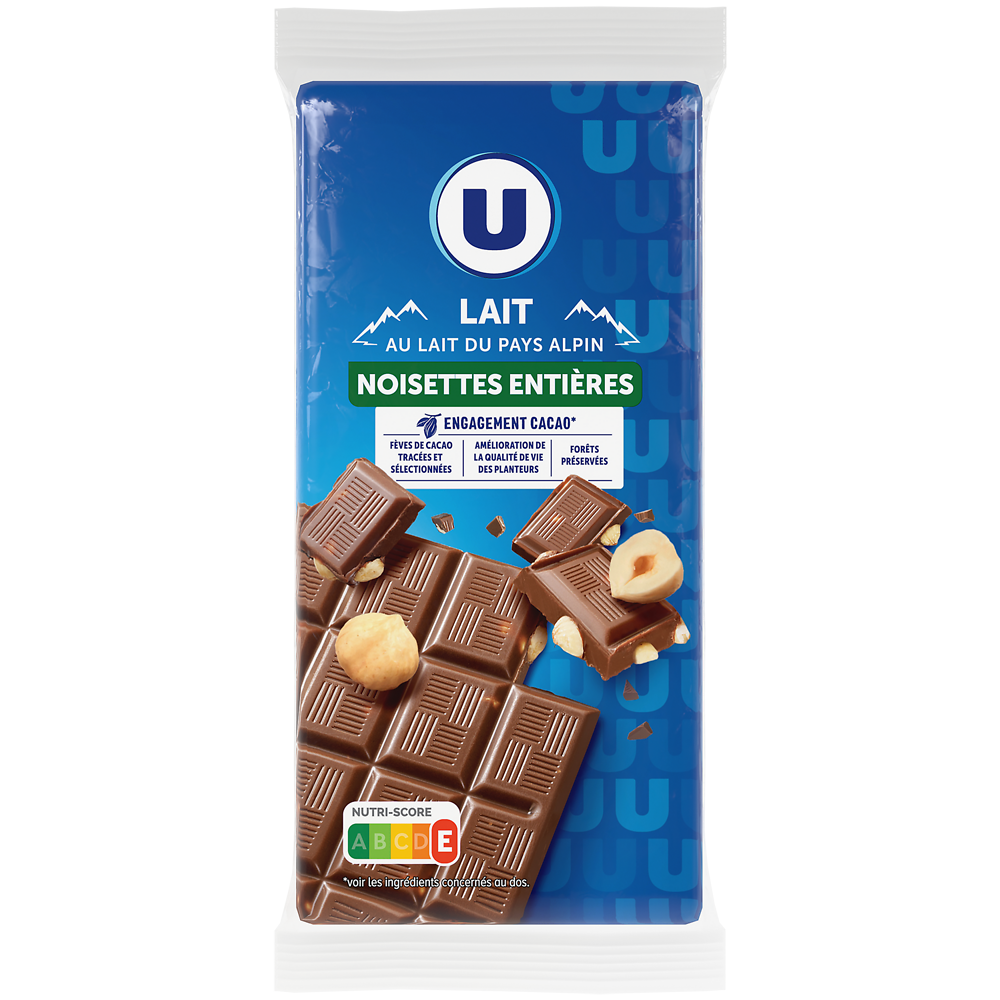 U Chocolat au lait et noisettes 2 Tablettes de 100g