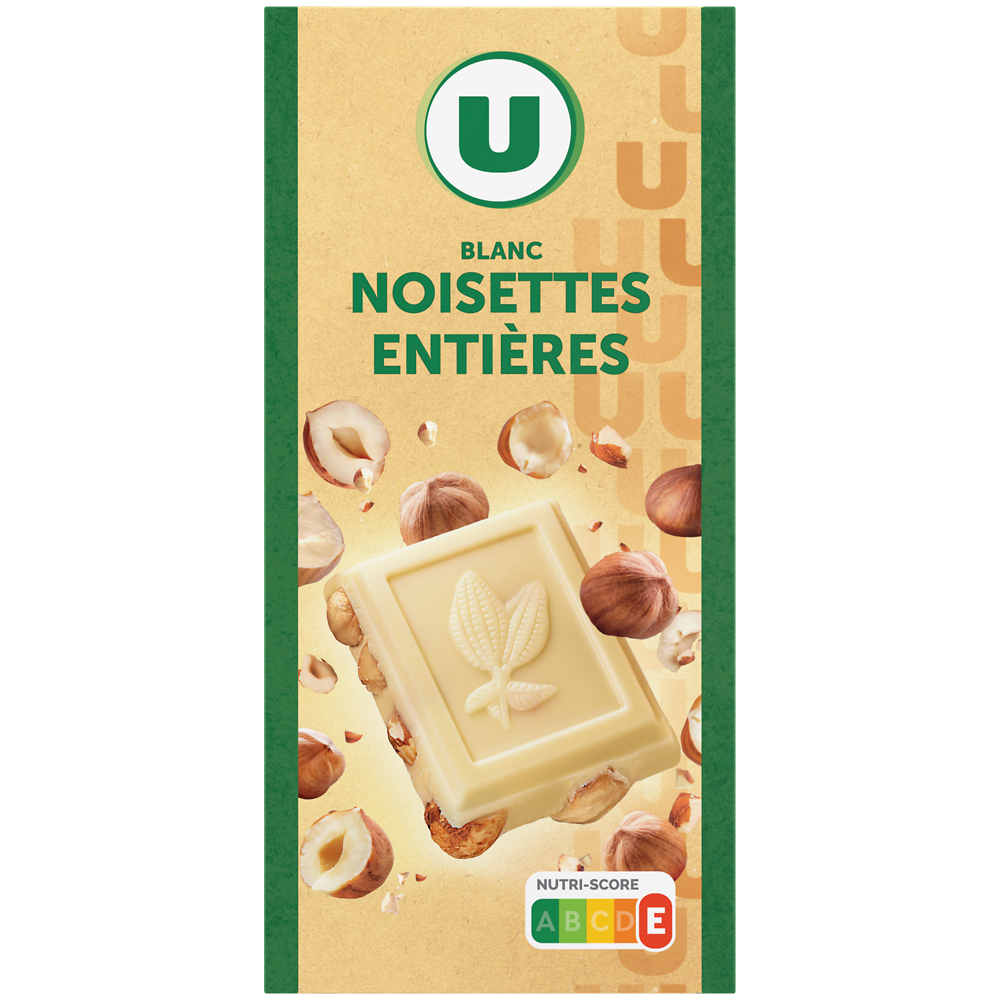 U Chocolat blanc et noisettes entières  Tablette de 200g