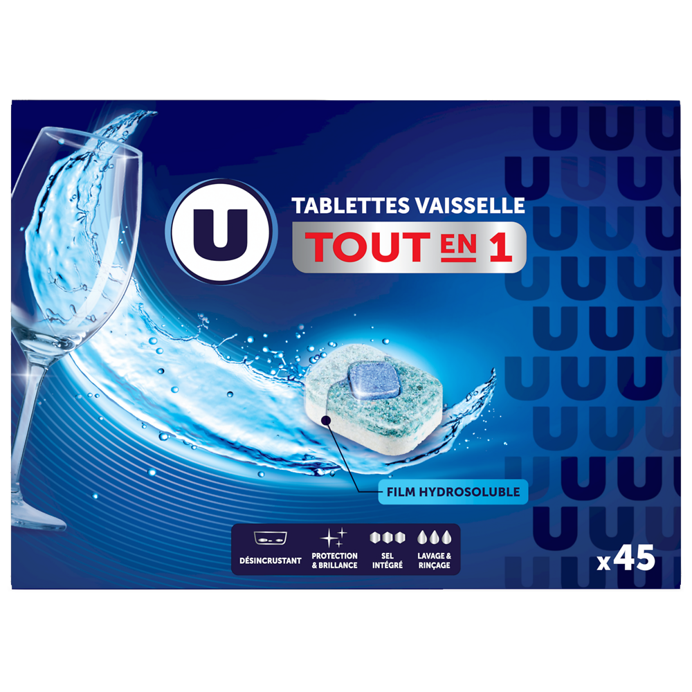 U Tablettes lave-vaisselle tout en 1 , boîte de 45