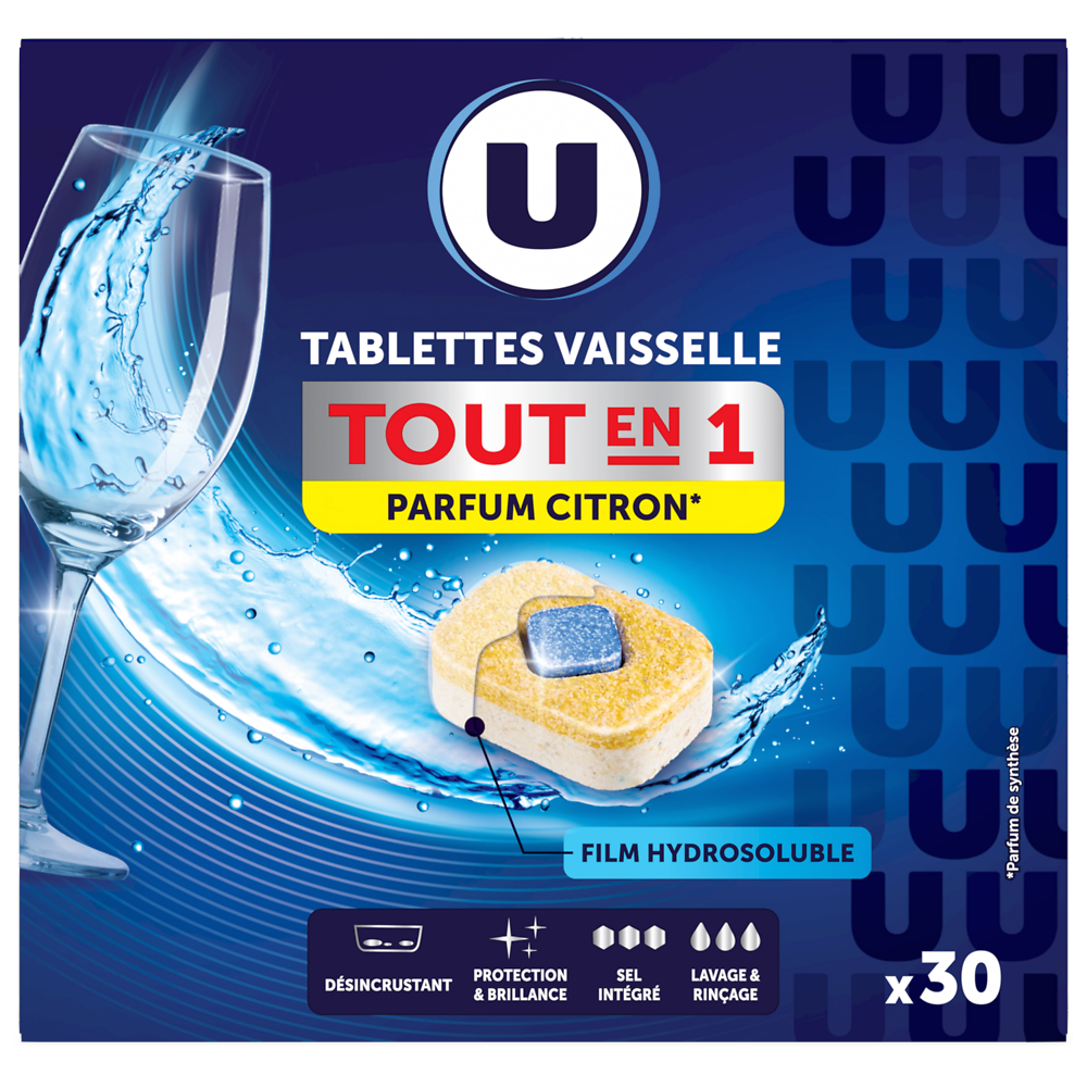 U Tablettes lave-vaisselle citron tout en 1, x30