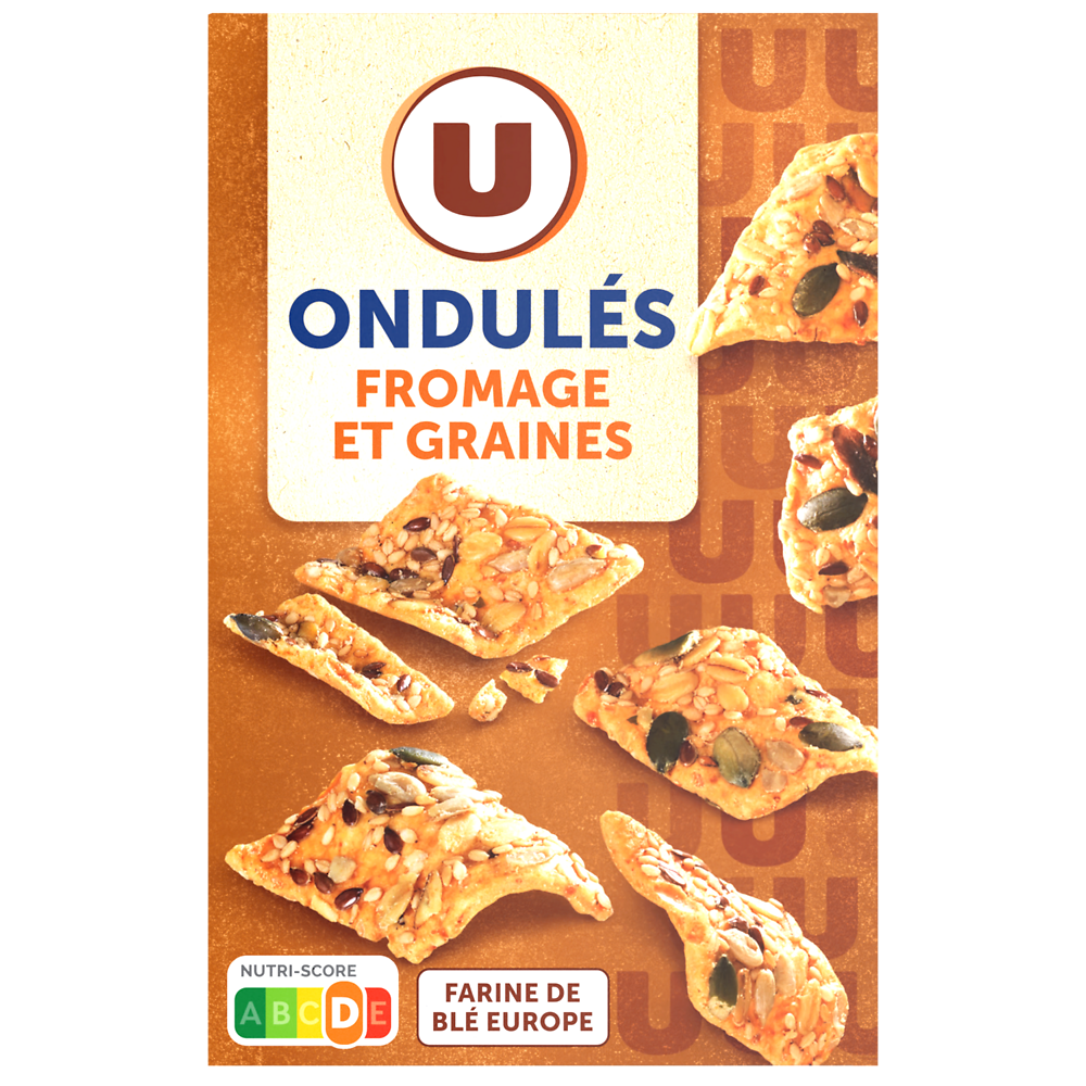 U Biscuits apéritifs Ondulés fromage et graines 65g