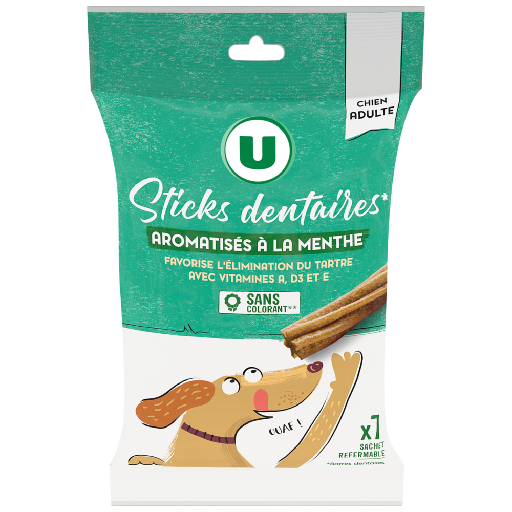 U Friandises Sticks dentaires pour chien adulte aromatisé menthe x7 - 180g