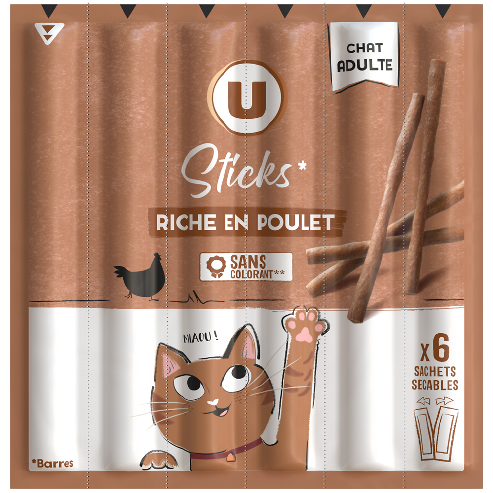 U Friandises pour chat Sticks riches en viande 6x5g