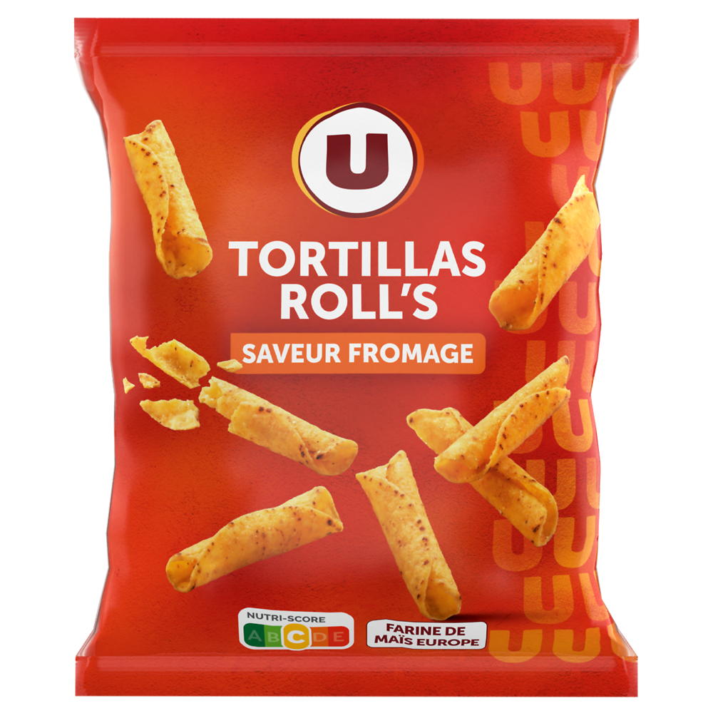 U Tortillas chips roll's goût fromage paquet de 125g