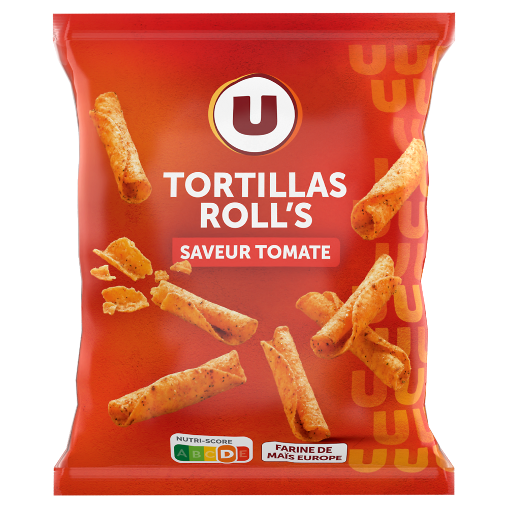 U Tortillas chips roll's goût tomate paquet de 125g