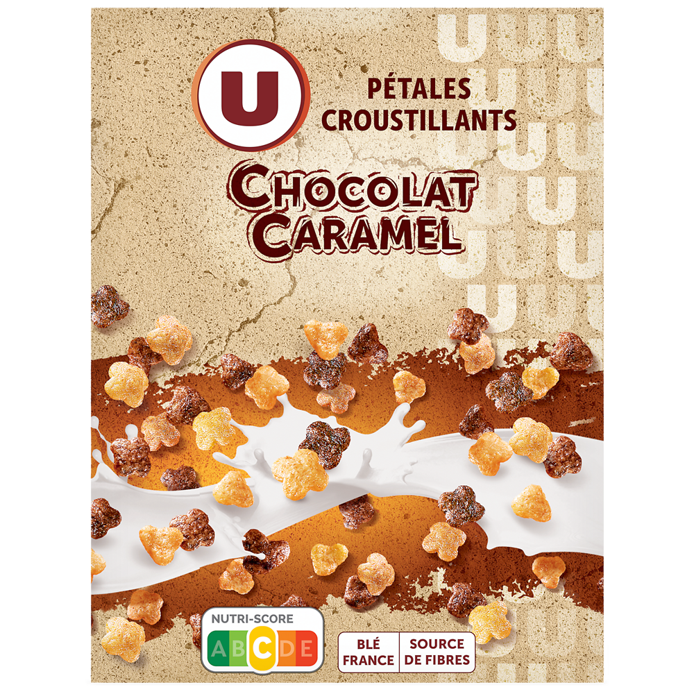 U Céréales Pétales croustillantes chocolat caramel  paquet de 375g