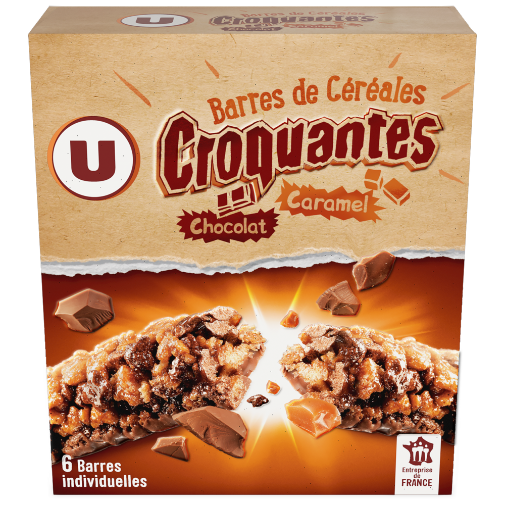 U Barres croustilllantes au caramel et chocolat  6 unités, 126g