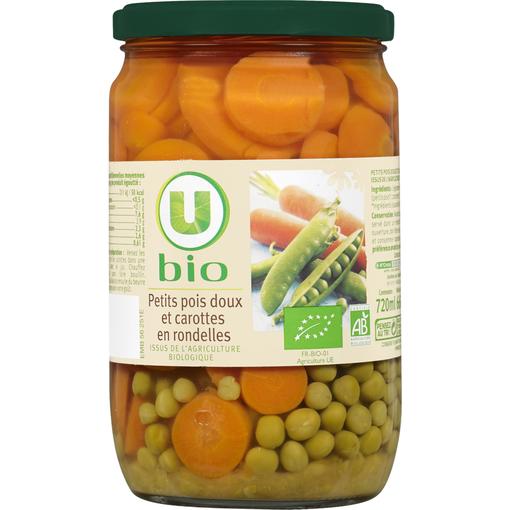 U BIO Petits pois et carottes à l'étuvée - Bocal 420g