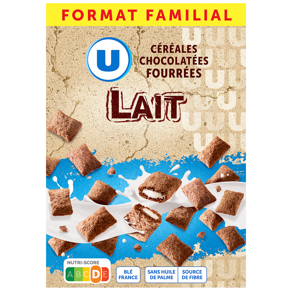 U Céréales chocolatées fourrées au lait - paquet 600g