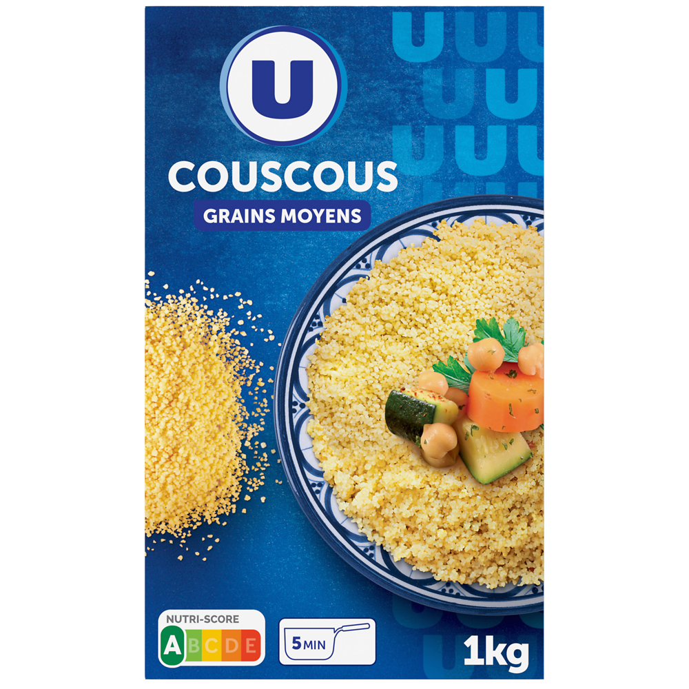 U Graine de couscous grains moyens  étui de 1kg