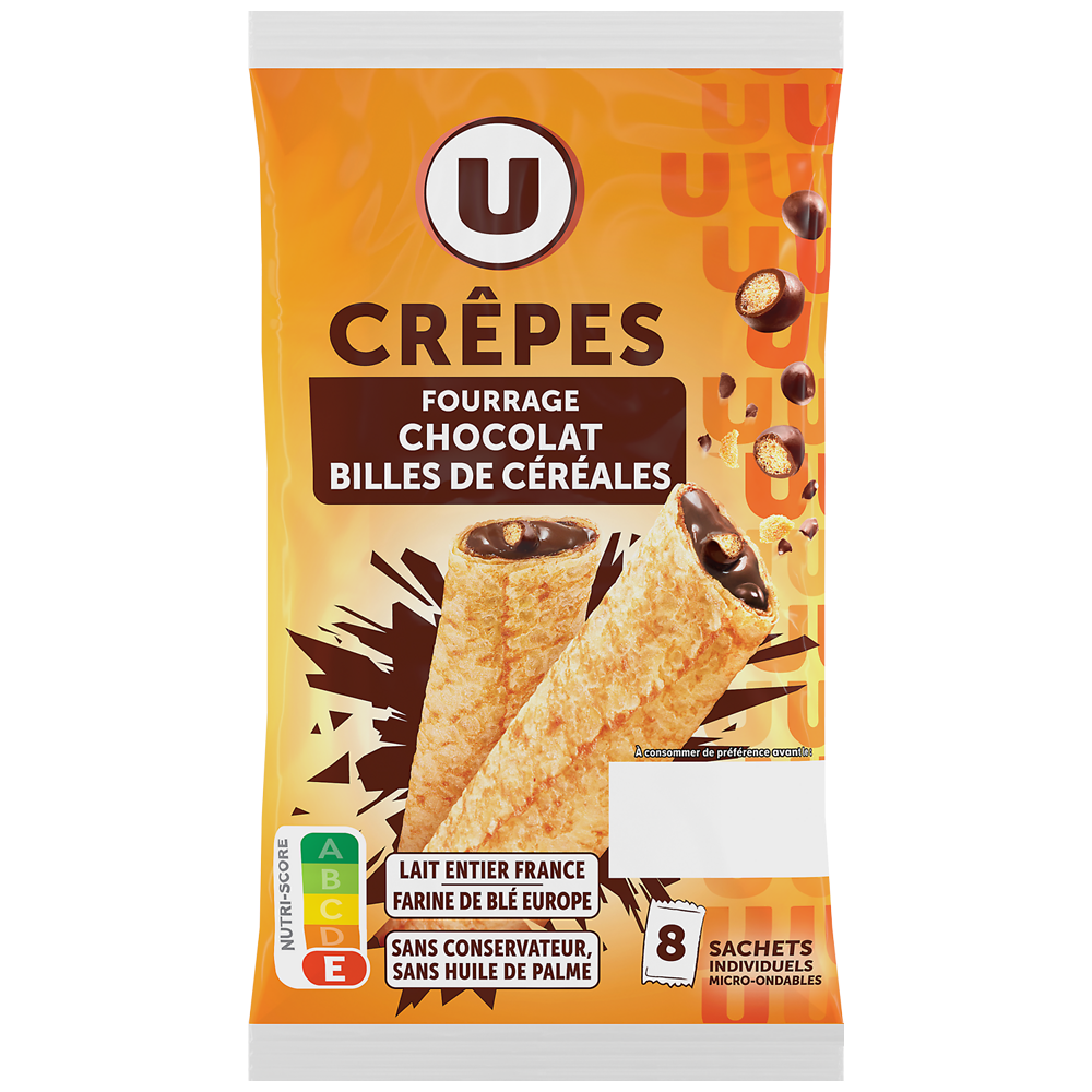 U MAT ET LOU Crêpes fourrées chocolat et céréales - x8 256g