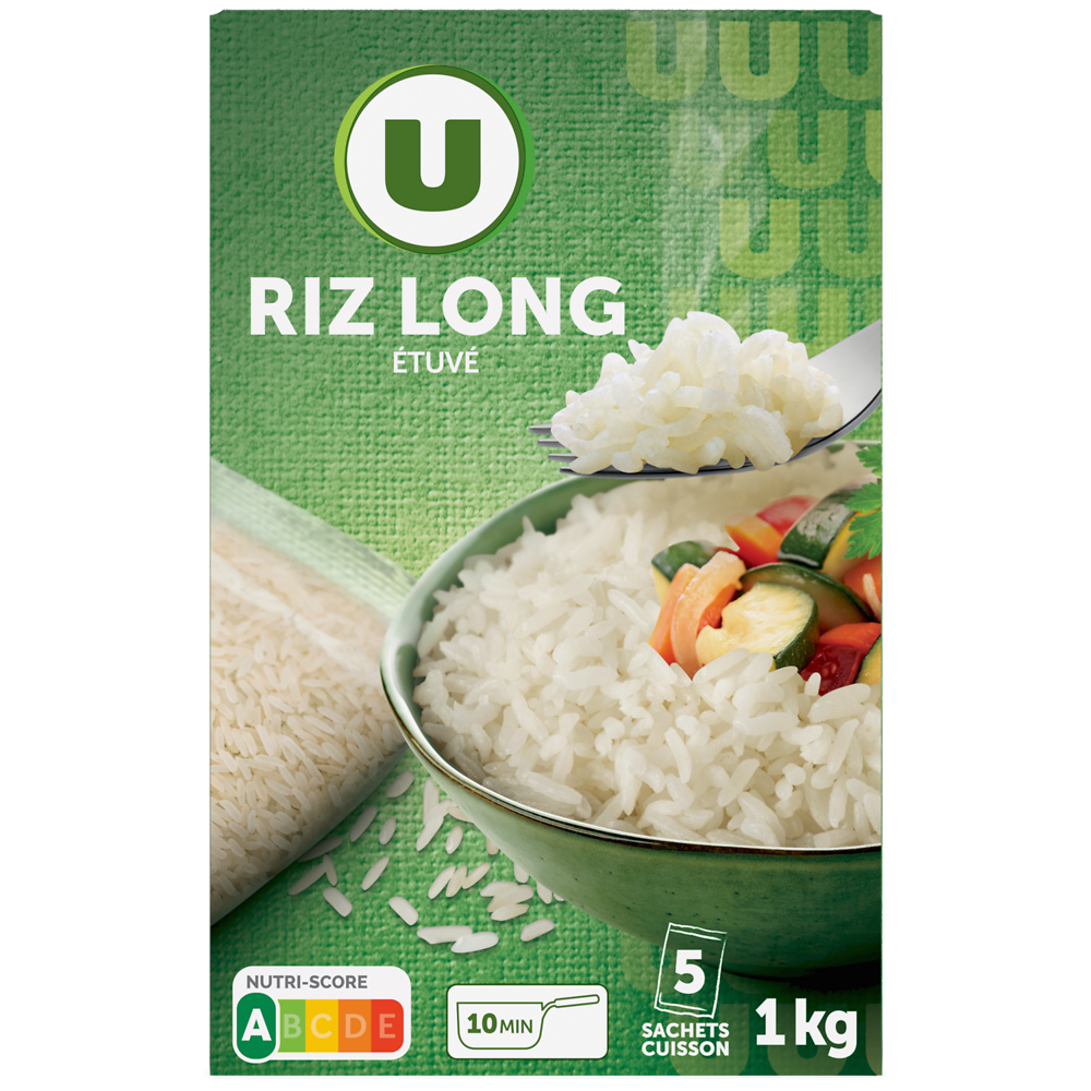 U Riz long grain étuvé 10 minutes  étui de 5 sachets cuisson, 200g