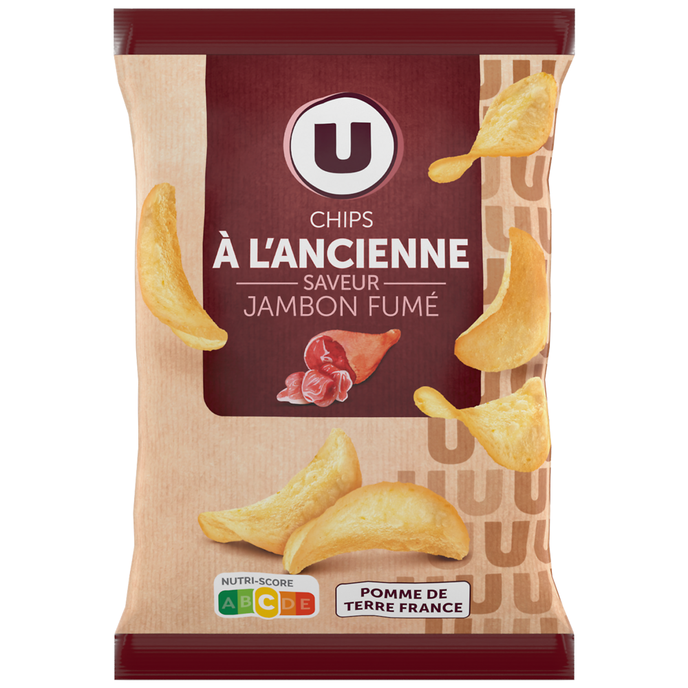 U Chips à l'ancienne saveur jambon fumé  sachet de 135g